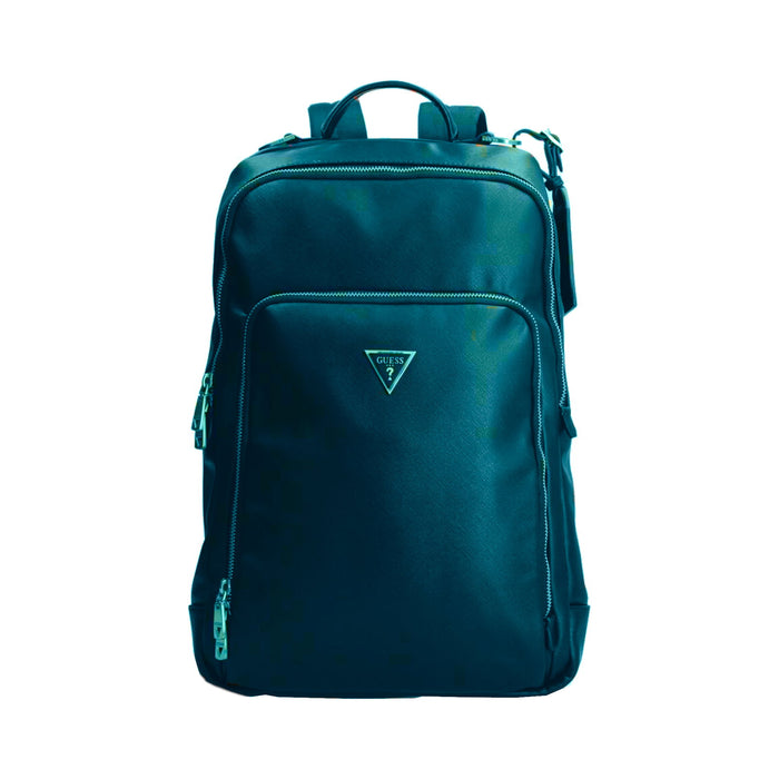 Rucsac Guess Certosa, verde turcoaz, cu buzunar frontal cu fermoar