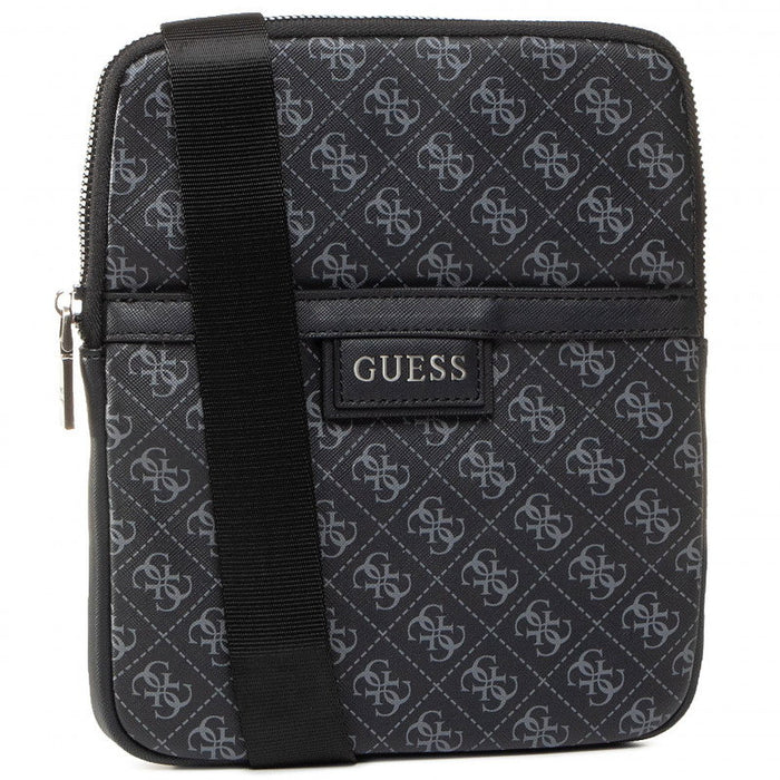 Geantă crossbody Guess Dan, cu model monogramă, neagră