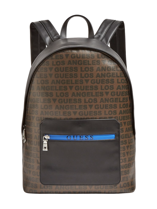 Rucsac Guess Dan, cu imprimeu logo, buzunar frontal cu fermoar