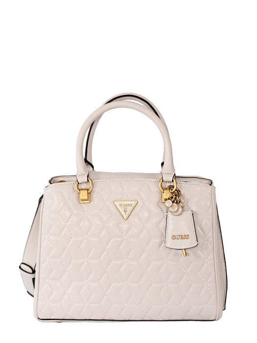 Geantă tote Guess Elenia Girlfriend, matlasată, bej deschis