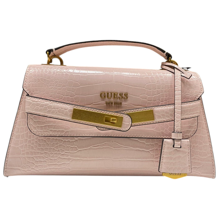 Geantă tote Guess Enisa, efect crocodil, roz pal
