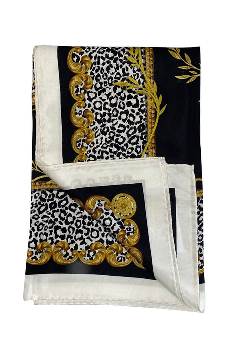 Eșarfă Guess Scarves & Wraps, imprimeu animalier și ornamental, negru, alb și auriu