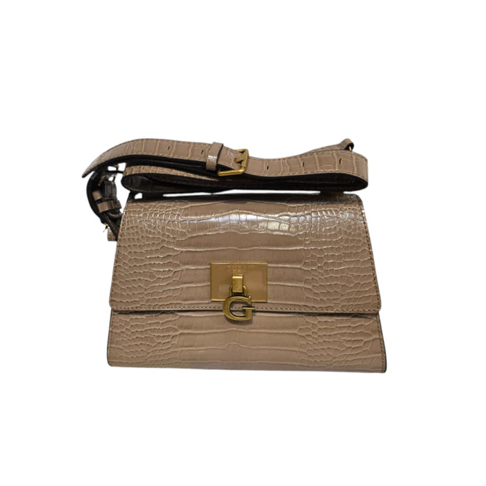 Geantă de umăr Guess Tote Bags, efect crocodil, taupe, cu bareta reglabilă