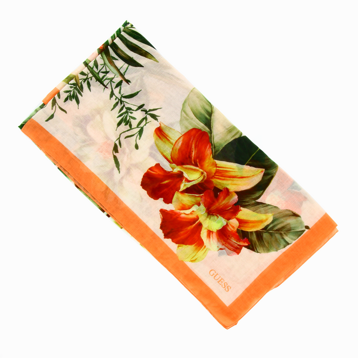Eșarfă Guess Kefiah Scarves & Wraps, imprimeu floral, margine portocalie