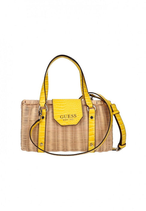 Geantă tote Guess Paloma, cu mânere și curea de umăr, bej și galben