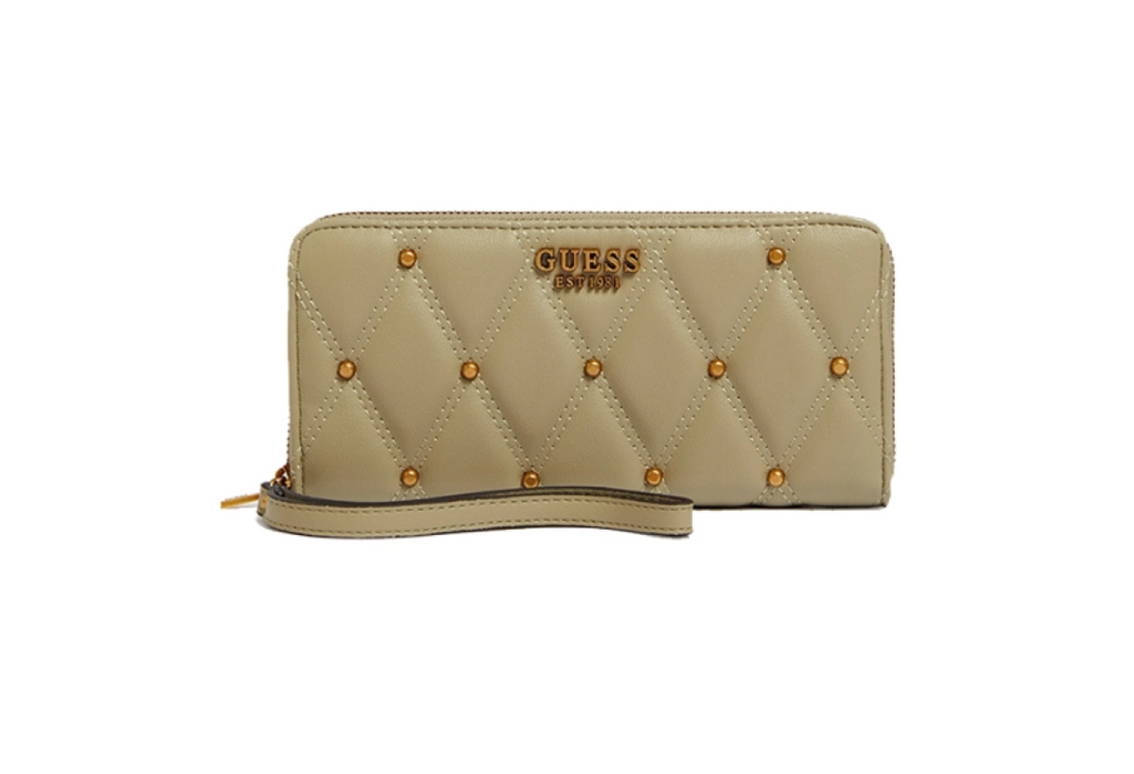 Portofel Guess Triana, matlasat, bej, detalii metalice aurii