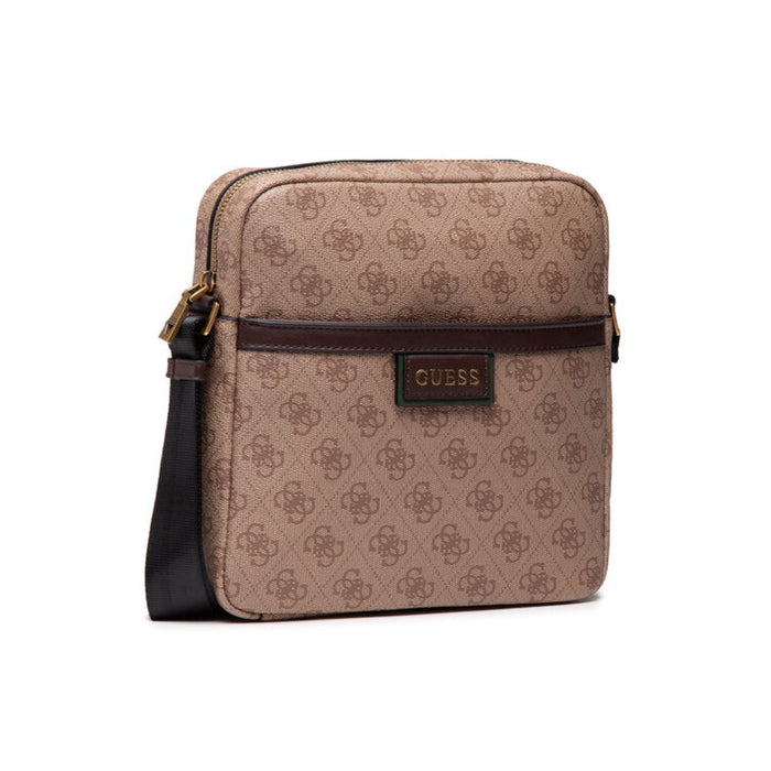 Geantă crossbody Guess Vezzola, imprimeu monogram, bej și maro