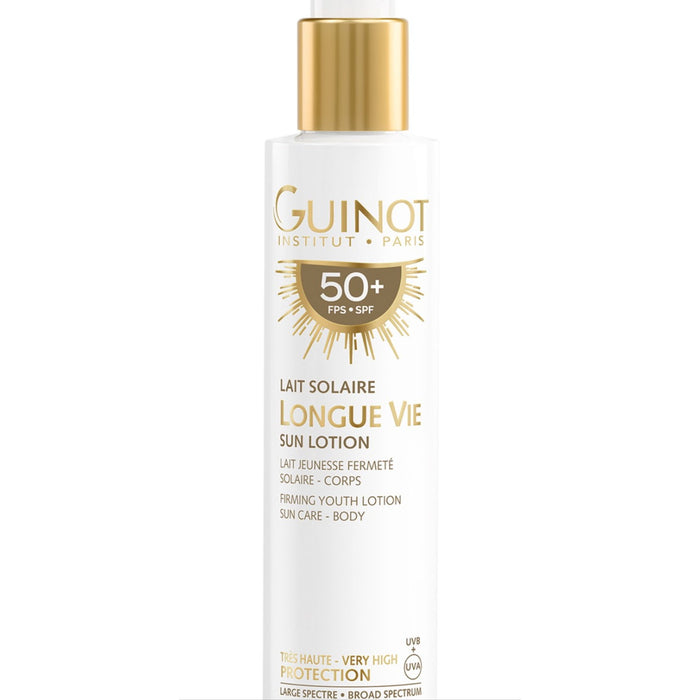 Loțiune de protecție solară Guinot Longue Vie, efect de fermitate, SPF 50+, 150 ml