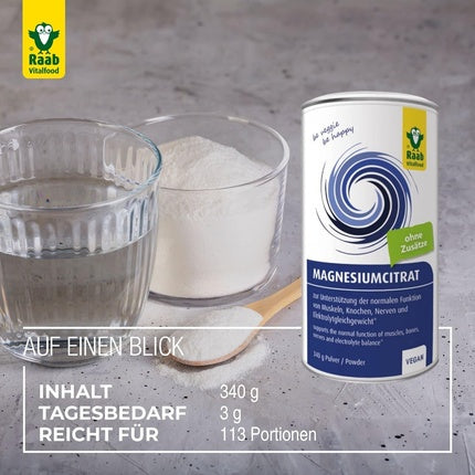 Raab Vitalfood Magnesium Citrate Powder, Magnesiu Citrat Pulbere, 340g, Fără Aditivi
