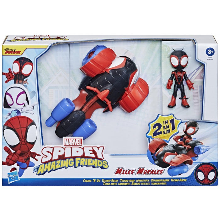 Set vehicul și figurină Hasbro Spidey and His Amazing Friends, Miles Morales, vehicul 2 în 1, 3+ ani