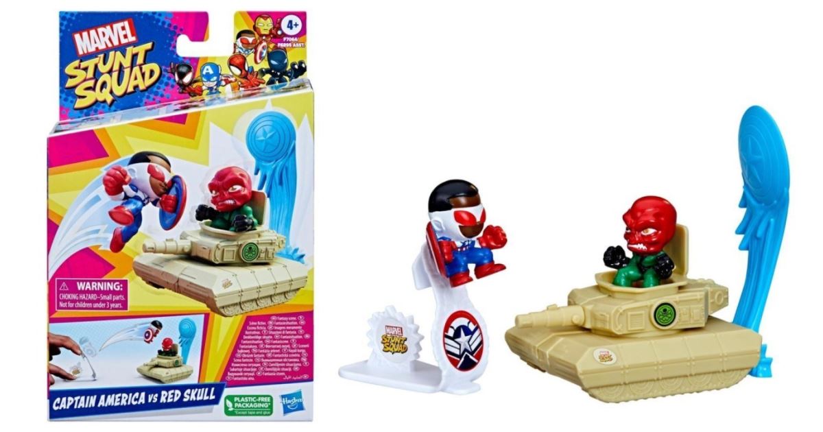 Set de figurine Hasbro Marvel Stunt Squad, Captain America vs Red Skull, 2 figurine, 4+ ani