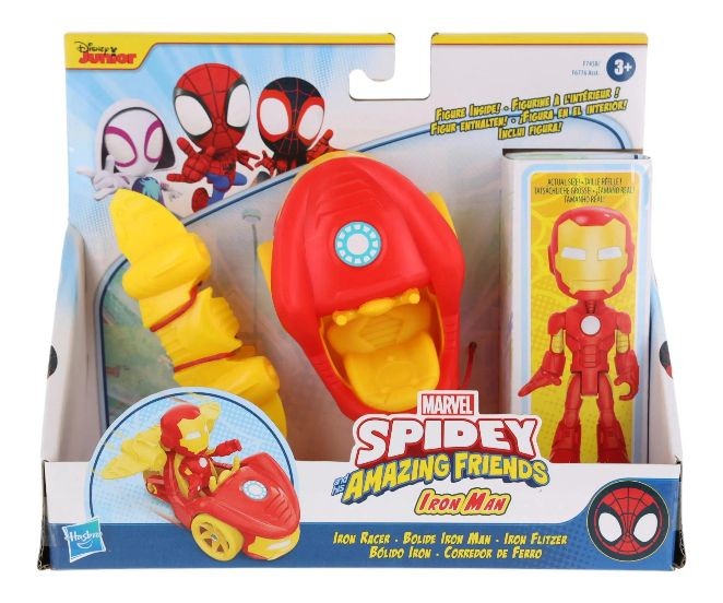 Figurină Iron Man Hasbro Marvel Spidey and His Amazing Friends, cu vehicul Iron Racer, 3+ ani