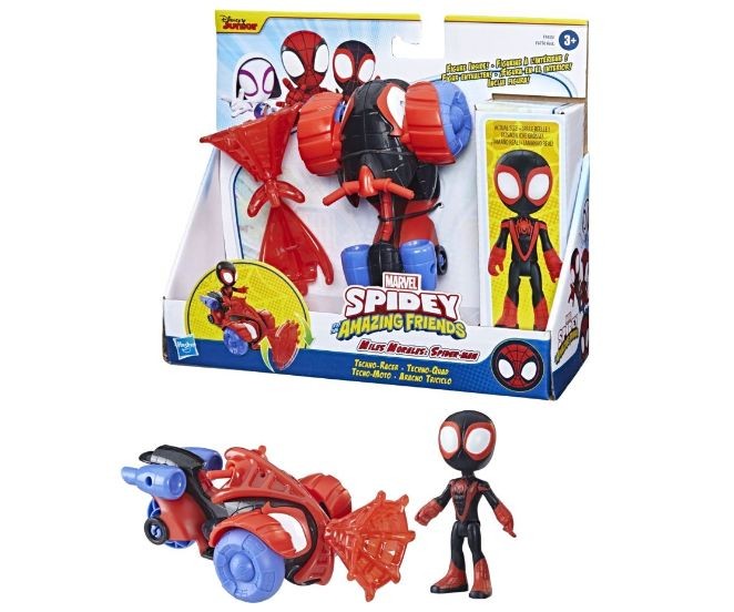 Figurină Hasbro Spidey, Miles Morales cu vehicul Techno-Racer, 3+ ani