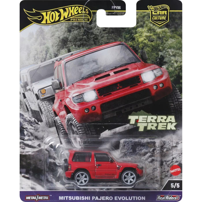 Mașinuță Mattel Hot Wheels Premium Car Culture, Terra Trek, Mitsubishi Pajero Evolution, metal/metal, Real Riders