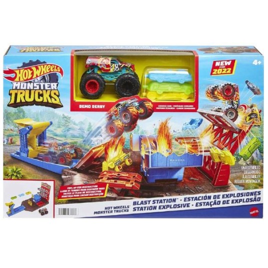 Set de joacă Mattel Hot Wheels Monster Trucks Blast Station, camion Monster Truck Demo Derby, 4+ ani