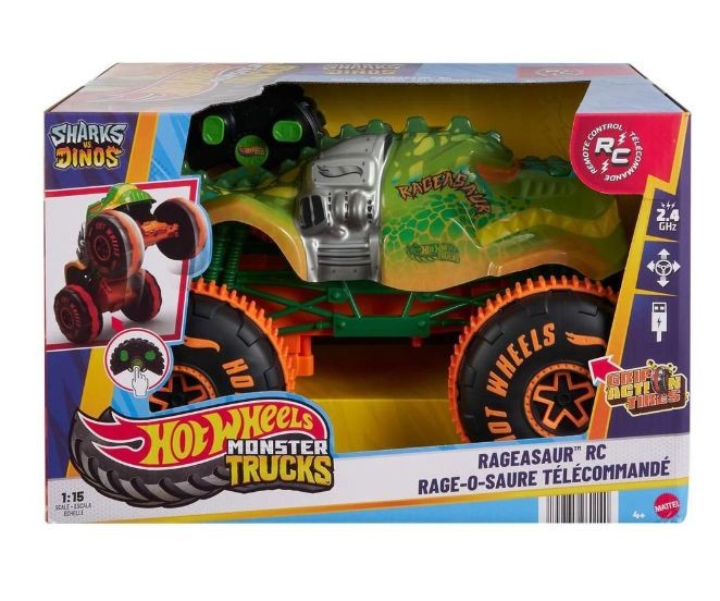 Camion monster truck cu telecomandă Mattel Hot Wheels Monster Trucks Rageasaur, scara 1:15, 2,4 GHz, 4+ ani