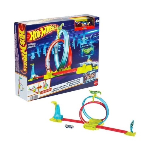 Set de pistă Mattel Hot Wheels Laser Stunt Slamway, cu buclă, 4+ ani