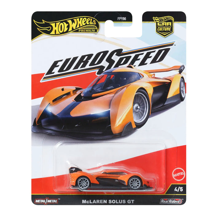 Mașinuță de colecție Mattel Hot Wheels Premium Car Culture EuroSpeed McLaren Solus GT, metal/metal, Real Riders