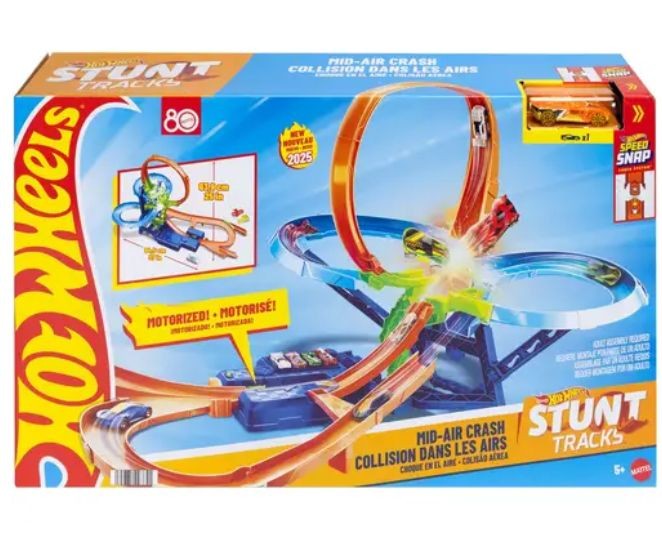 Set de joacă Mattel Hot Wheels Stunt Tracks Mid-Air Crash, pistă motorizată, 5+ ani