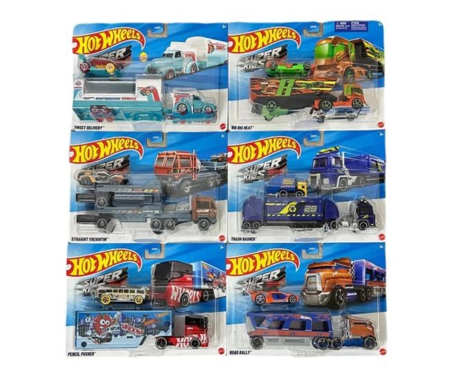 Camion transportor cu mașină de curse Mattel Hot Wheels, diverse modele