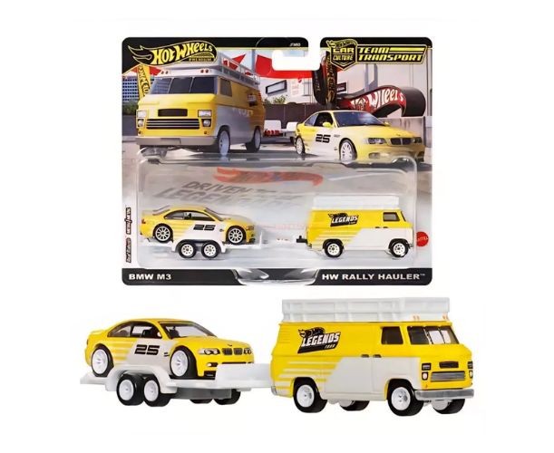 Set de vehicule Mattel Hot Wheels Premium Team Transport, BMW M3 și HW Rally Hauler