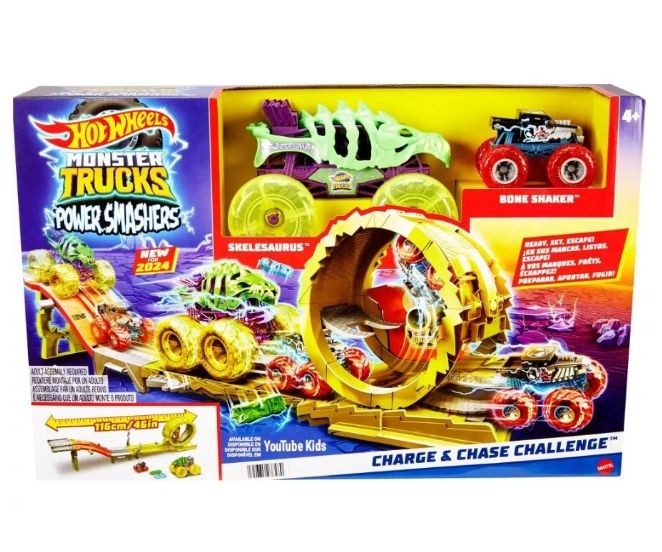 Set de joacă Mattel Hot Wheels Monster Trucks Power Smashers, Charge & Chase Challenge, 116 cm, 4+ ani