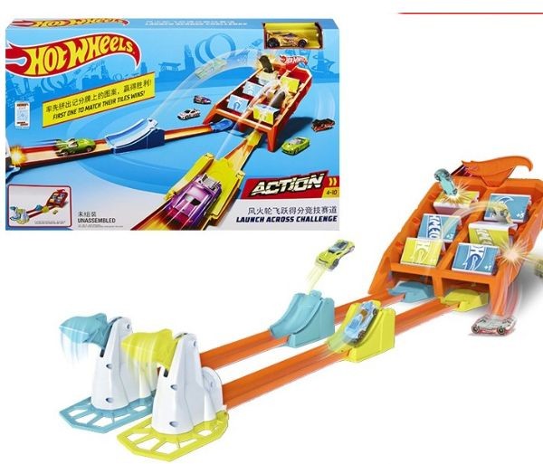 Set de joacă cu lansator Mattel Hot Wheels Action Launch Across Challenge, cu mașinuță inclusă