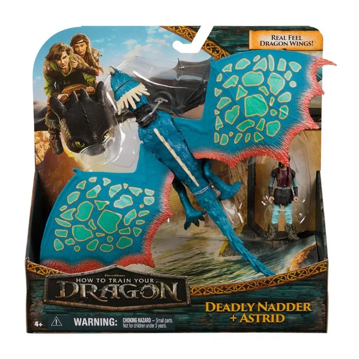 Set de figurine SpinMaster How to Train Your Dragon, Deadly Nadder și Astrid, 33 cm, 4+ ani