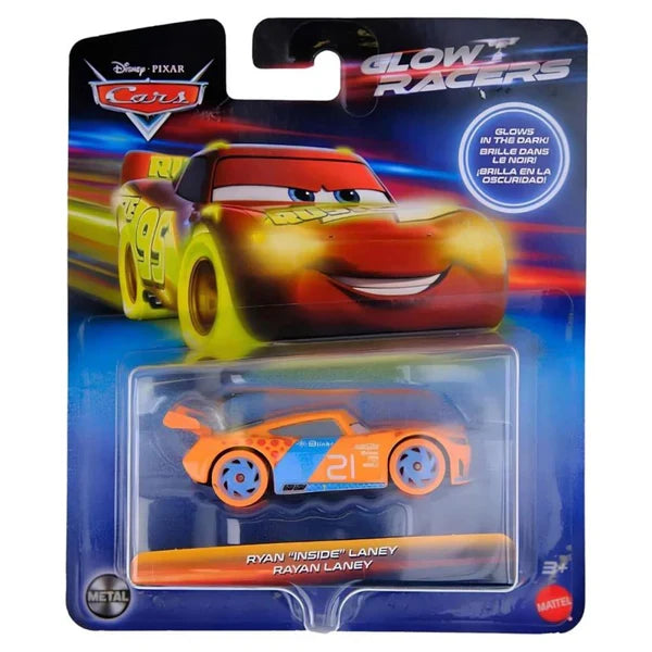 Mașinuță Mattel Disney Pixar Cars 3 Glow Racers, Ryan „Inside” Laney, luminează în întuneric, 3+ ani