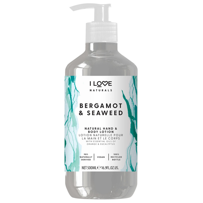 Loțiune pentru mâini și corp I Love Naturals Collection Bergamotă și alge marine, hidratantă, vegană, 500 ml