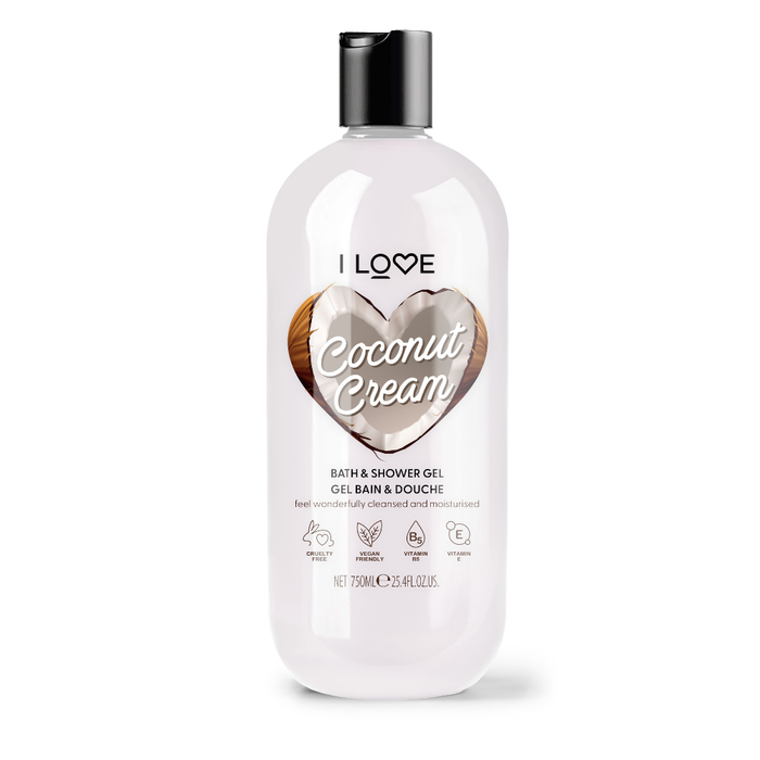 Gel de duș I Love Coconut & Cream, hidratant, pentru toate tipurile de piele, 750 ml