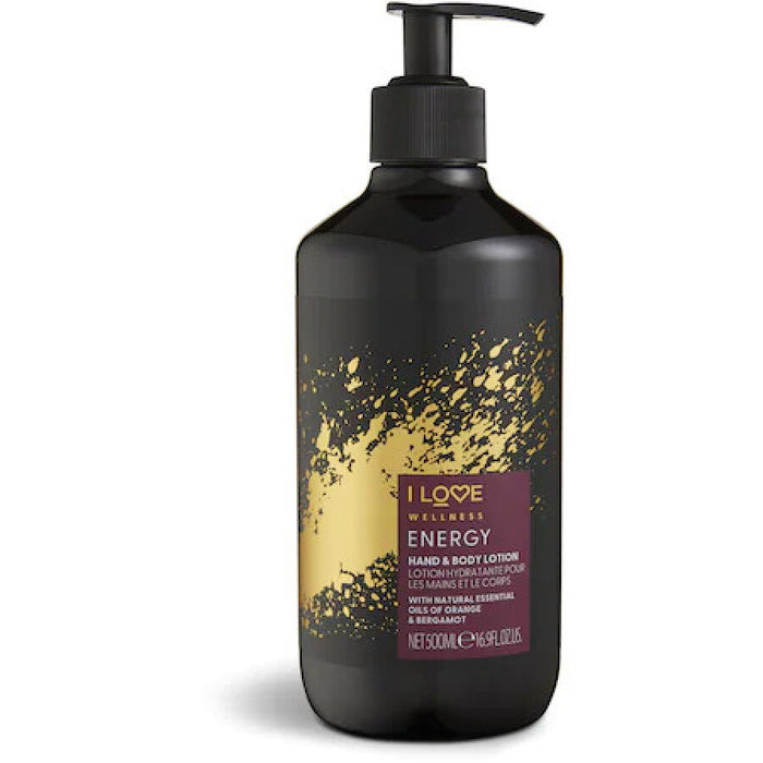Loțiune de mâini și corp I Love Wellness Energy, hidratantă și emolientă, portocală și bergamotă, vegană, 500 ml