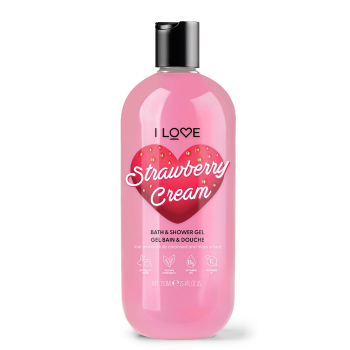 Gel de duș I Love Strawberries & Cream, hidratant, pentru toate tipurile de piele, 750 ml
