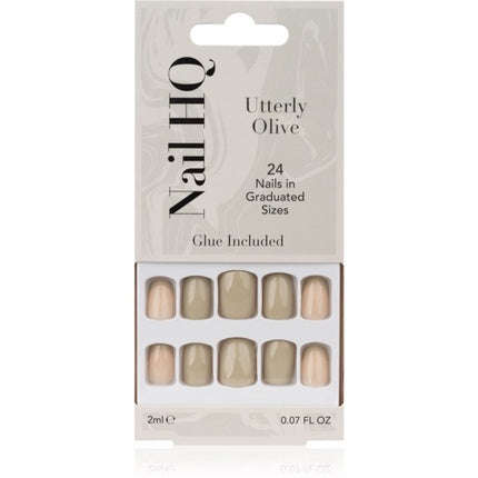 Unghii false Nail HQ Utterly Olive, 24 buc, gel adeziv inclus