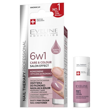 Tratament unghii Eveline 6 în 1, Dusty Pink, 5 ml