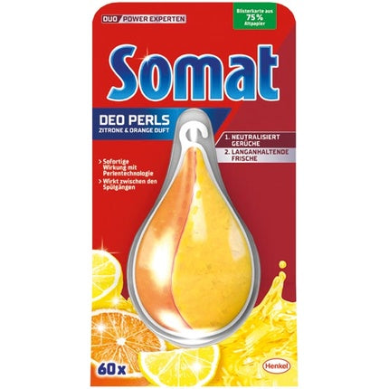 Deodorant pentru mașina de spălat vase, Somat, Duo Pearls, lămâie și portocală