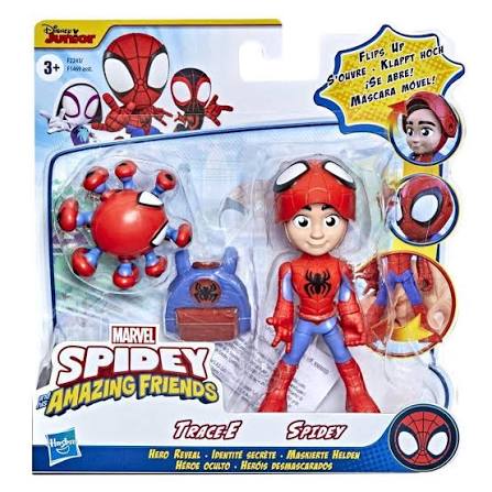 Set de figurine Hasbro Marvel Spidey și prietenii săi uimitori, Trace-E și Spidey, mască rabatabilă, 3+ ani