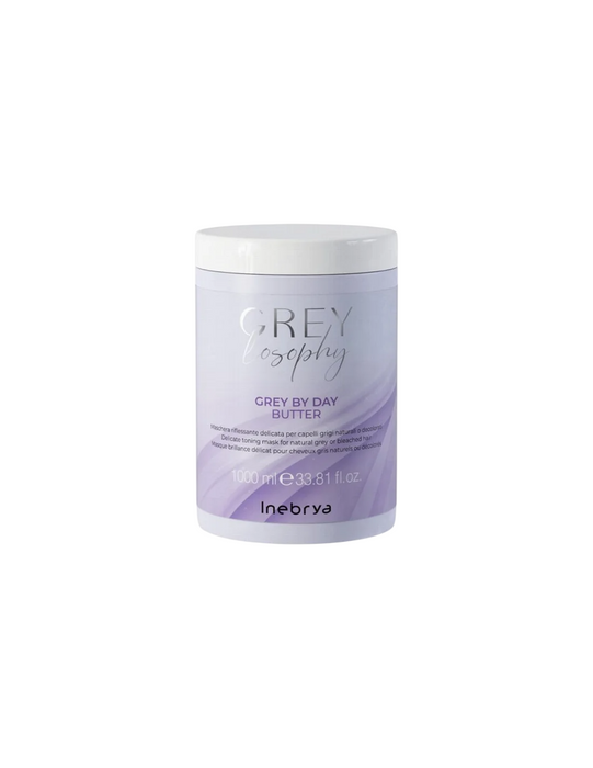 Mască de păr Inebrya Grey By Day Butter, pentru neutralizarea tonurilor galbene, 1000 ml