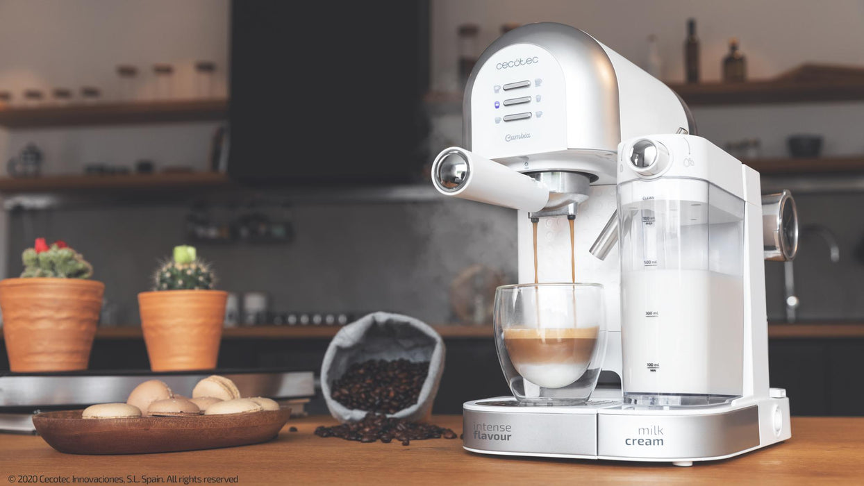 Espressor semiautomat Cecotec Cumbia Power Instant-ccino 20 Chic Serie Bianca, 1470 W, 20 bar, rezervor 1,7 l, alb