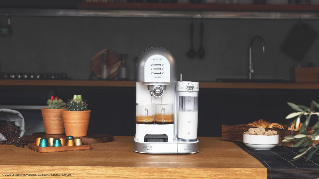 Espressor semiautomat Cecotec Cumbia Power Instant-ccino 20 Chic Serie Bianca, 1470 W, 20 bar, rezervor 1,7 l, alb