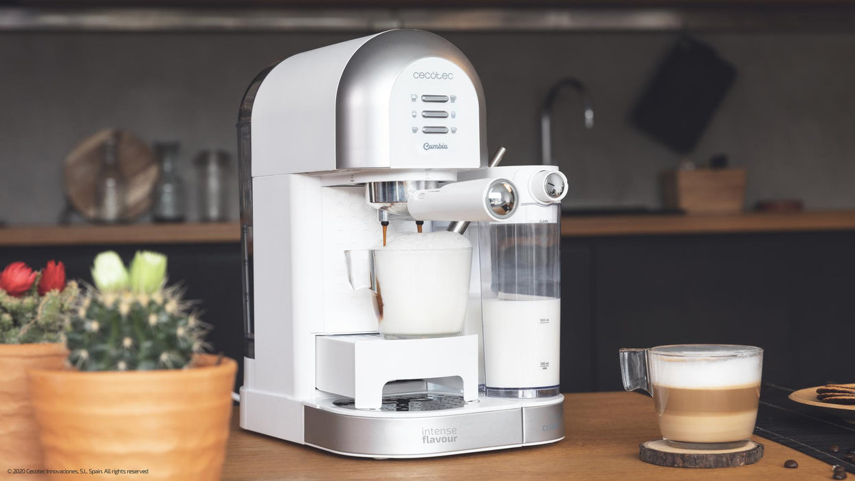 Espressor semiautomat Cecotec Cumbia Power Instant-ccino 20 Chic Serie Bianca, 1470 W, 20 bar, rezervor 1,7 l, alb