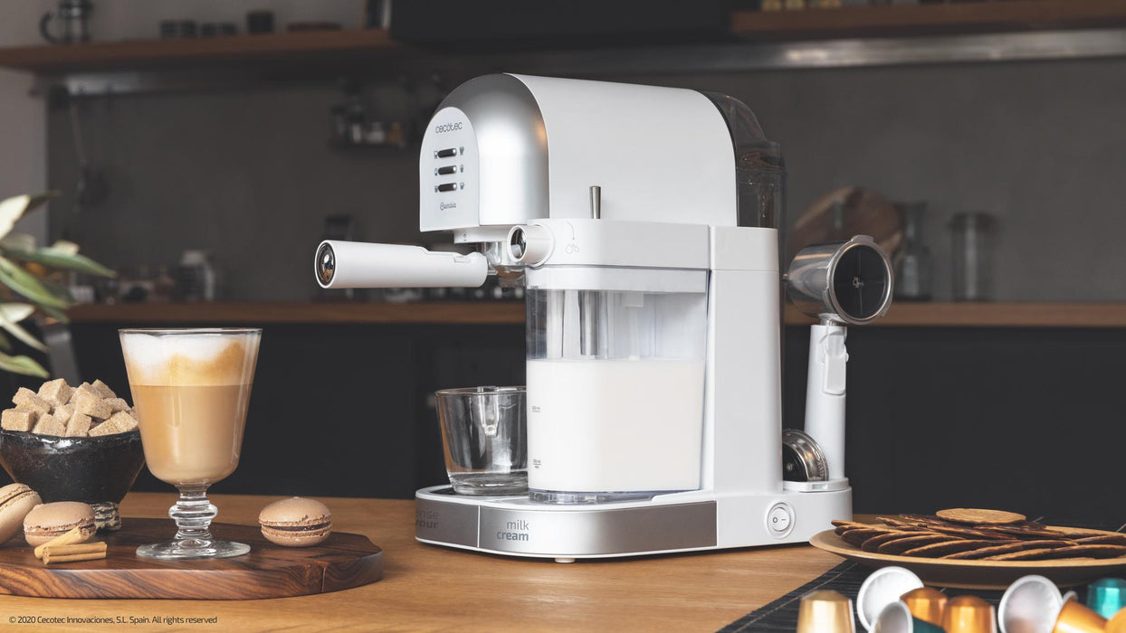 Espressor semiautomat Cecotec Cumbia Power Instant-ccino 20 Chic Serie Bianca, 1470 W, 20 bar, rezervor 1,7 l, alb