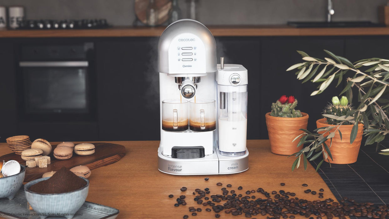 Espressor semiautomat Cecotec Cumbia Power Instant-ccino 20 Chic Serie Bianca, 1470 W, 20 bar, rezervor 1,7 l, alb