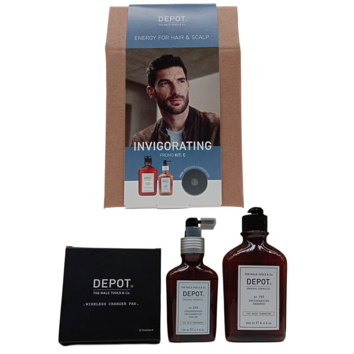 Set șampon Depot Invigorating Kit C, împotriva căderii părului, cu complex multivitaminic + loțiune revigorantă pentru păr, 250 ml + 100 ml
