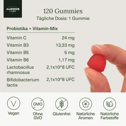 Gummies probiotice pentru sănătatea intestinului, 120 bucăți cu aromă naturală de mure
