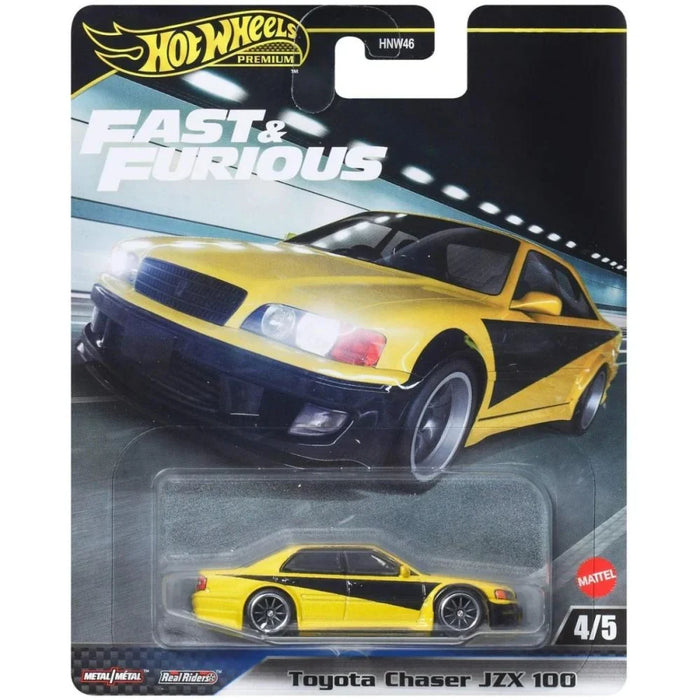 Mașinuță Mattel Hot Wheels Fast & Furious, Toyota Chaser JZX 100, scara 1:64, galbenă
