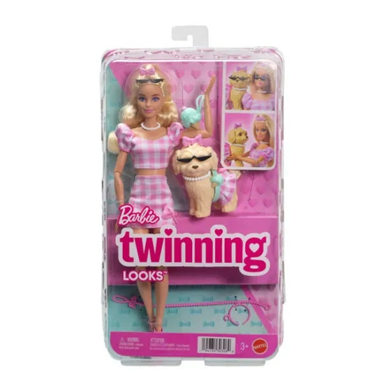 Set păpușă Mattel Barbie Twinning Looks, cu cățel, 3+ ani