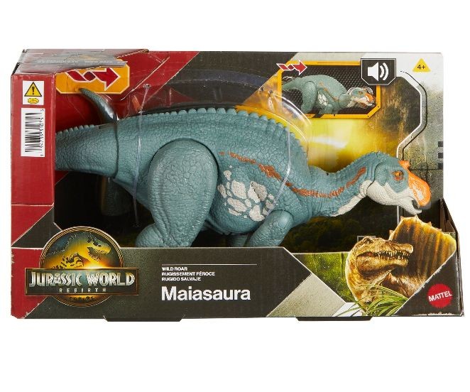 Figurină dinozaur Mattel Jurassic World Rebirth, Maiasaura, efect sonor de răget, 4+ ani