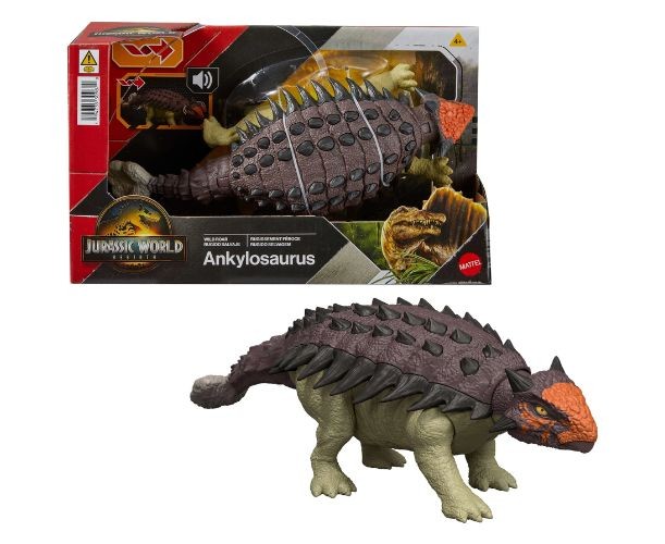 Figurină Mattel Jurassic World Rebirth Wild Roar, Ankylosaurus, efecte sonore, 4+ ani