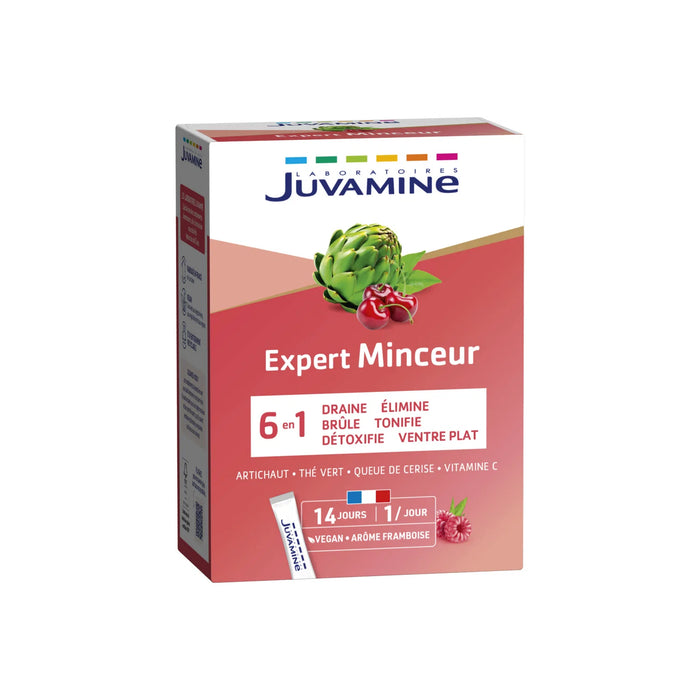 Supliment alimentar Juvamine Expert Minceur 6 In 1, bețe de pulbere, aromă de zmeură, 14 buc, 46,5 g